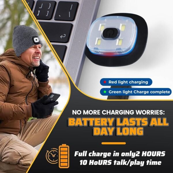 Keains Bluetooth Beanie with Light, Musical Knit Hat with Headphones and Built-in Speaker Mic, Gifts for Men Women Dad - Image 4