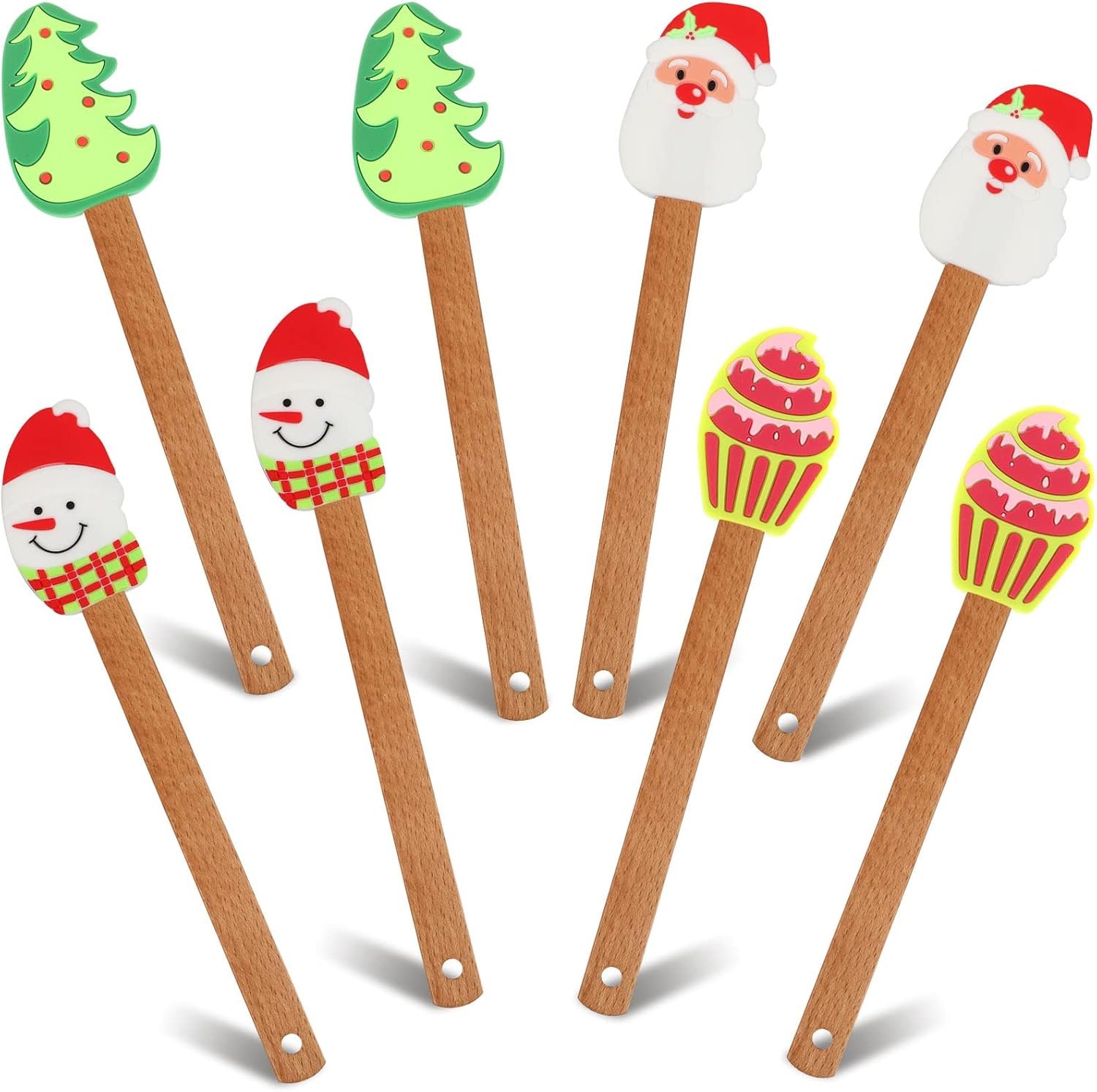 8 Pieces Christmas Silicone Spatula, Santa Claus Snowmen Christmas Tree Pattern Pancake Spatula with Wooden Handle for Kitchen Mixing Stir Butter Cream Cooking Baking - Image 2