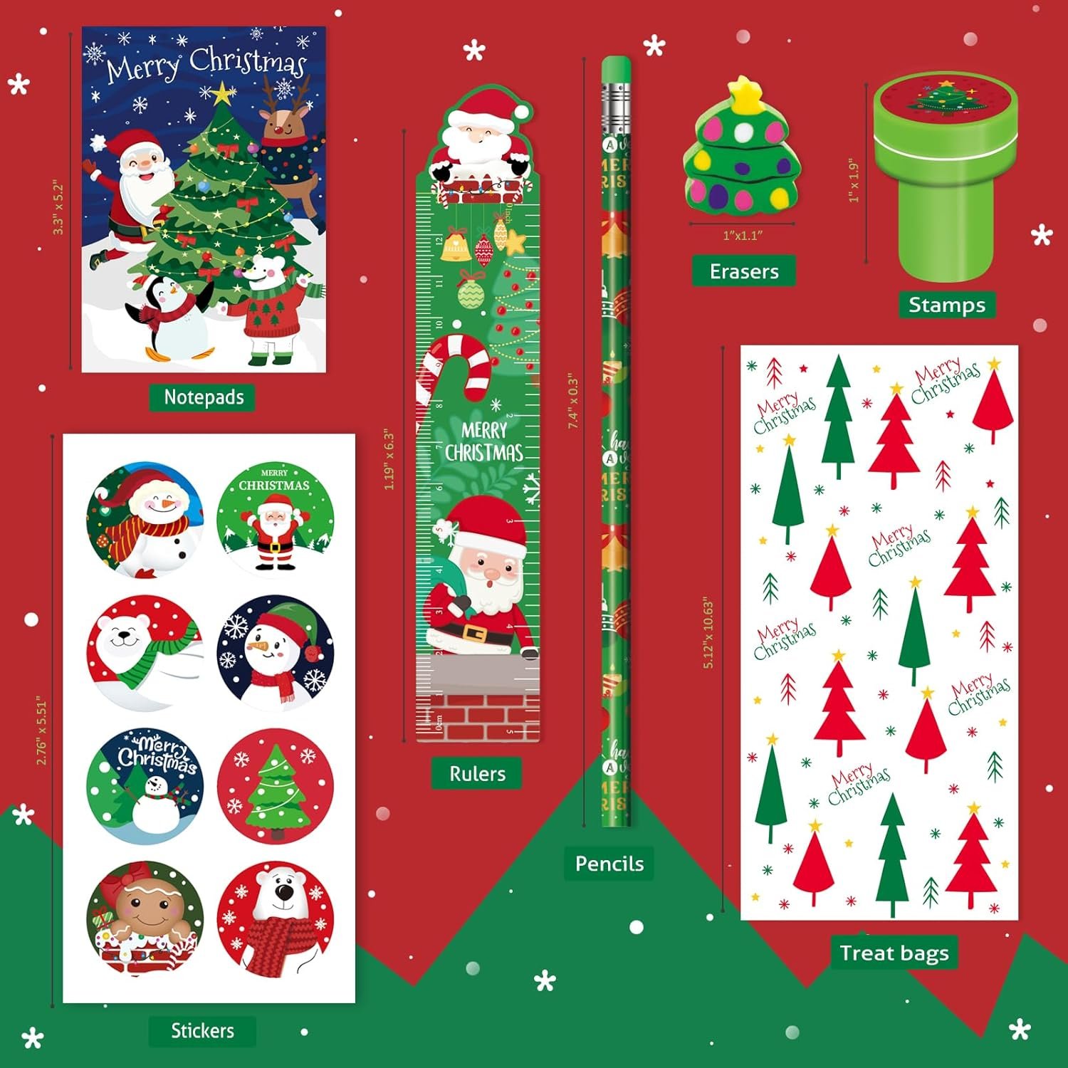 168 Pcs Christmas Party Favors Bulk for Kids-24-Pack Christmas Stationery Set for Stocking Stuffers, Christmas-Themed Classroom Gift Exchange School Games Prizes Carnival Events - Image 5