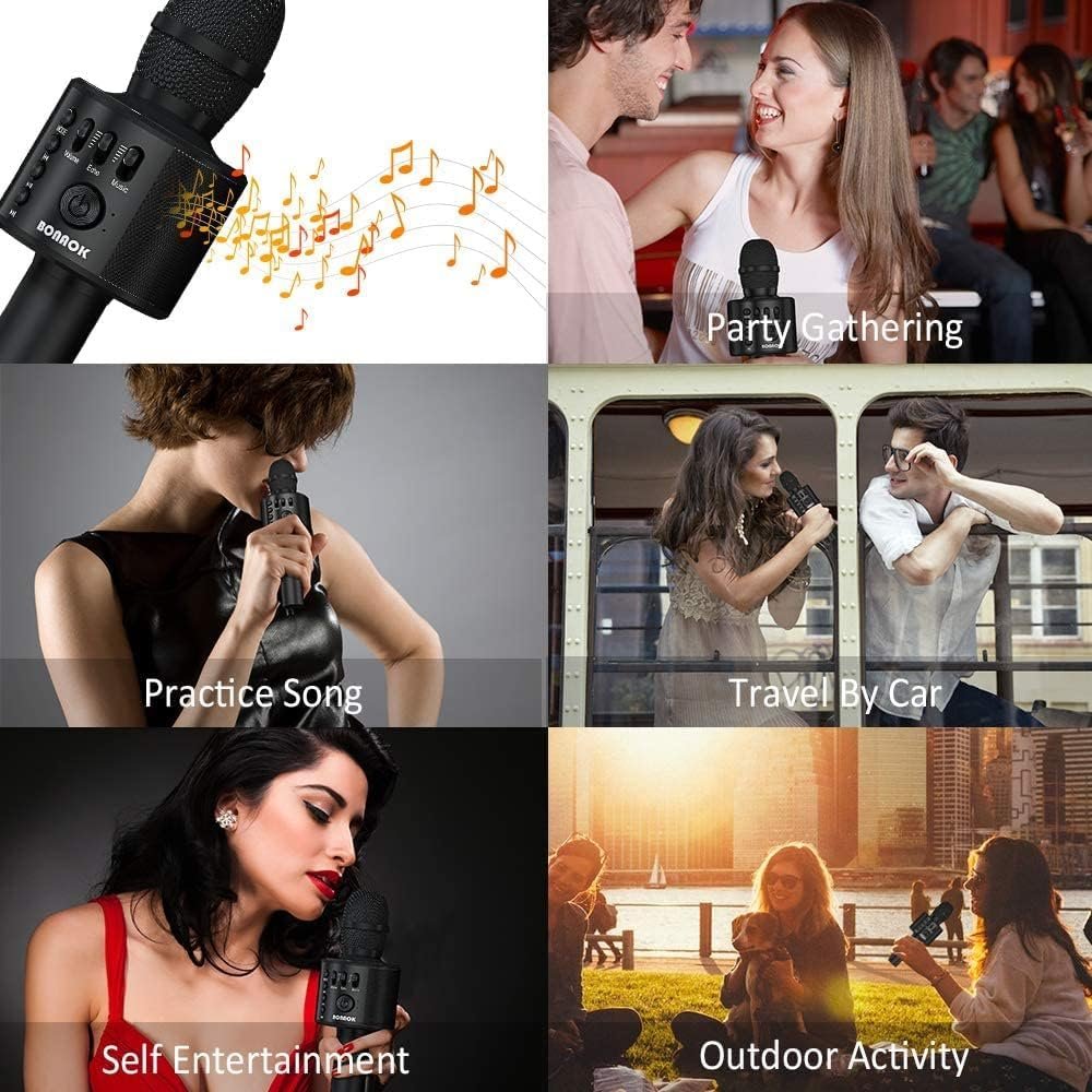 BONAOK Wireless Bluetooth Karaoke Microphone,3-in-1 Portable Handheld Karaoke Mic Speaker Machine Home Party Birthday for All Smartphones Q37 (Black) - Image 7