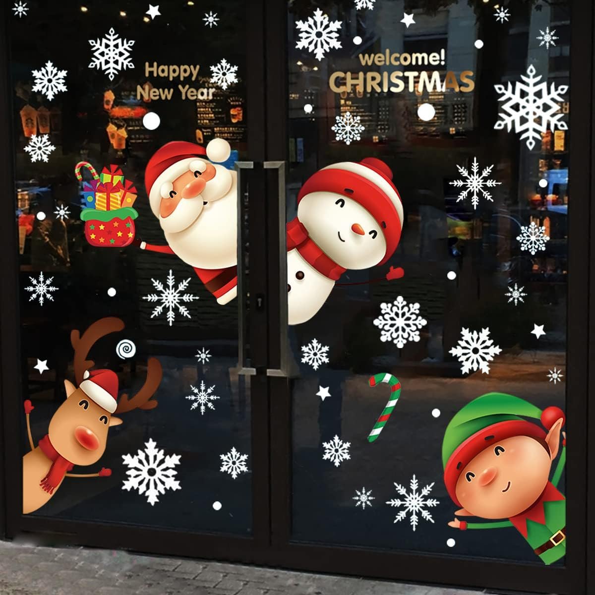 XIMISHOP 82PCS Christmas Snowflake Window Clings Stickers for Glass, Xmas Decals Decorations Holiday Snowflake Santa Claus Reindeer Decals for Party - Image 6