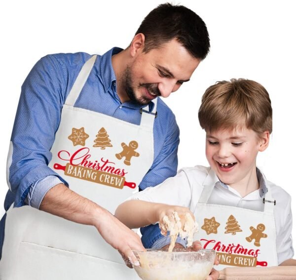 2 Pack Christmas Matching Aprons for Kids and Adults - Christmas Baking Crew - White Kitchen Aprons with 2 Pockets for Cooking Baking, Cute Custom Aprons Gift for Family - Image 3
