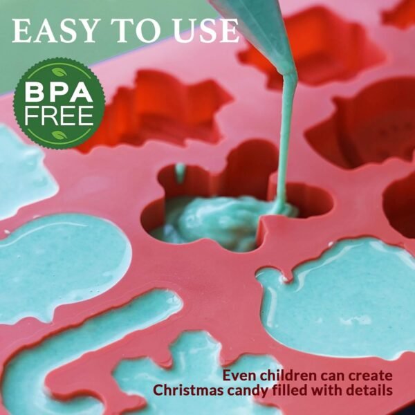 HKNMTT Christmas Silicone Chocolate Molds, 2 PCS Candy Baking Moulds, 3D Snowflake Cane Snowman Xmas Tree Gingerbread Man Santa Claus Gift Box Shape Mold for DIY Handmade Soap Candles Jello - Image 8