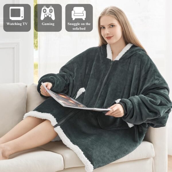 Topcee Oversized Wearable Blanket Sherpa Fleece Blanket Hoodie Comfortable Soft Warm Thick Big Hooded Sweatshirt Hoodie Blanket - Cozy and Fuzzy Blanket Hoodie with Giant Pocket - Dark Grey - Image 7