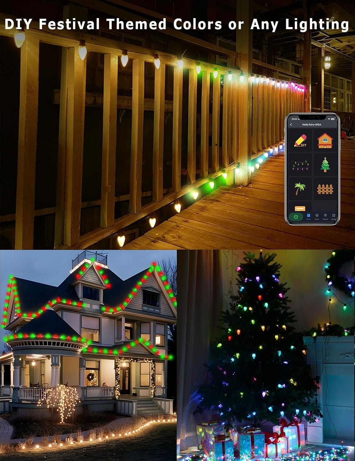 HIITEN RGB C9 Christmas Lights Outdoor 118ft 150LEDs, DIY Chasing Effects Smart LED Christmas Lights, Bluetooth APP Remote Controlled Extendable Color Changing String Lights with Timer Music Sync - Image 3