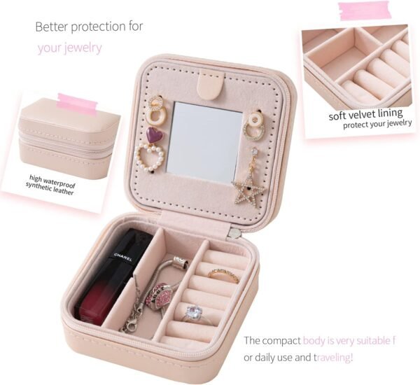 KElofoN Travel Jewelry Case and Organizer with Mirror - Gift for Women and Girls - Image 3