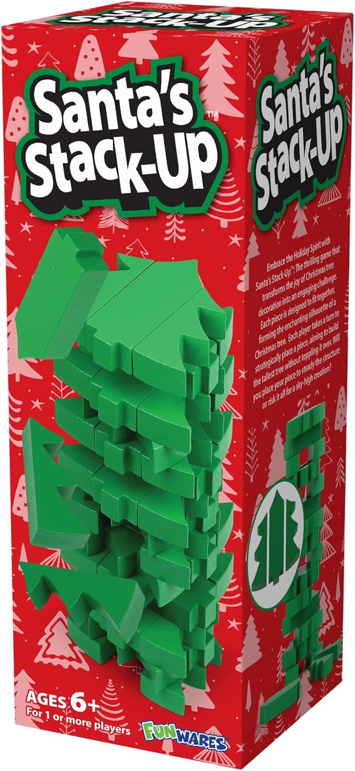 Funwares Wooden Blocks Stacking Game, Tumbling Tower and Balance Game, Family & Party Fun, Game for Kids and Adults, Ages 6+, Santa’s Christmas Tree Stack-Up, Christmas Tree Wood Blocks Stacking Game - Image 9