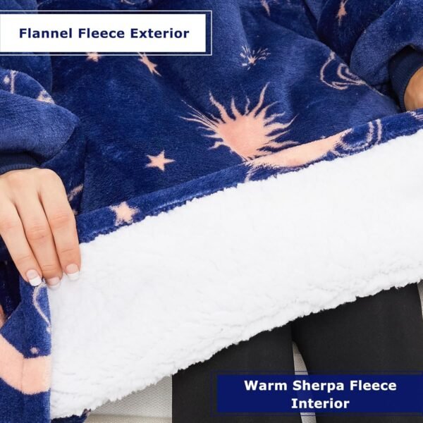 THREE POODLE Wearable Blanket Hoodie for Women, Oversized Sherpa Sweatshirt Blanket for Adults Men, Warm Cozy Star Hooded Blanket, Gifts for Mom Girlfriend Sister - Image 4