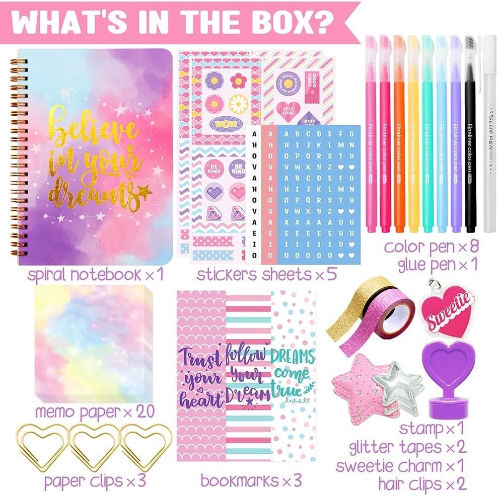 DIY Journal Kit for Girls - DIY Journal Set for Tween & Teen Girls, Stationery Set, Scrapbook & Diary Supplies Set, Journaling Art Crafts Kit, Ideal Gifts for 8 9 10 11 12 13 14 Year Old Girl - Image 6