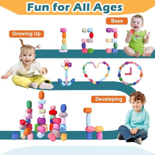 Toddler Toys Wooden Stacking Rocks Big Dice Set, Preschool Learning Activities Classroom Supplies Building Blocks, Safe Creative Kids Toys Family Games Montessori Toys for 1+ Year Old Boys & Girls - Image 7