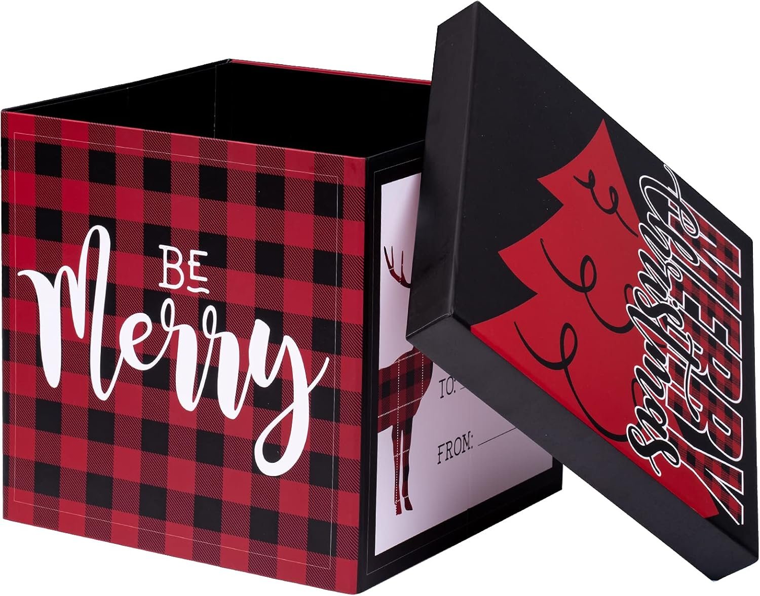 WRAPAHOLIC 9" Christmas Gift Box with Lid - Red and Black Buffalo Plaid Design Gift Box and 2 Pcs Tissue Paper for Christmas, Holiday, Party, Gift Giving and More - Image 2