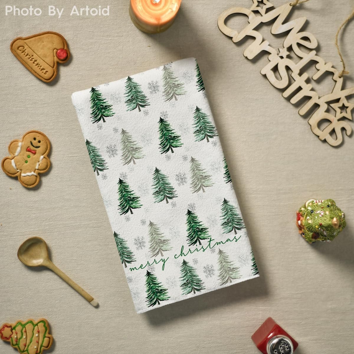 Artoid Mode Xmas Tree Merry Christmas Kitchen Towels Dish Towels, 18x26 Inch Holiday Snowflakes Winter Decoration Hand Towels Set of 2 - Image 5
