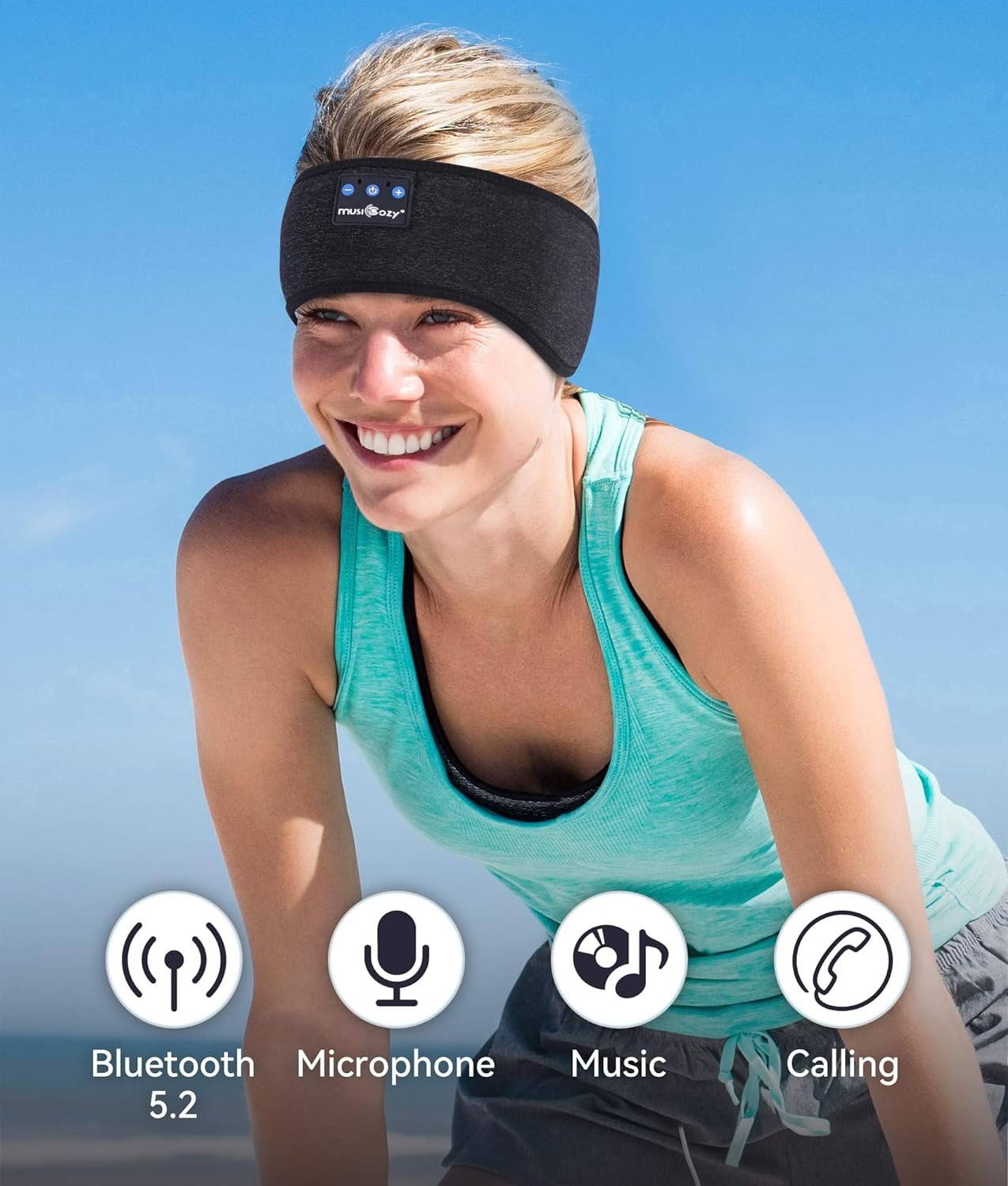 MUSICOZY Bluetooth 5.2 Sleep Headphones, Wireless Headband Headphones with HD Stereo Speakers, Sports Earphones for Sleeping, Running, Yoga, Ideal Gifts for Men, Women, Teens - Image 4