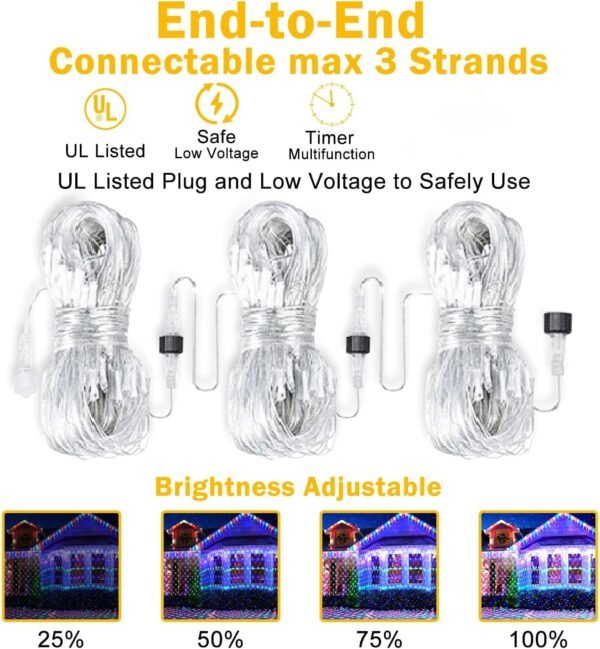 KNONEW Christmas Net Lights 360 LEDs 13ft x 9.8ft Outdoor Mesh Lights Connectable Waterproof 8 Modes & Timer Plug-in Net Fairy Lights for Bushes Garden Party Wedding Holiday,Multicolor - Image 7