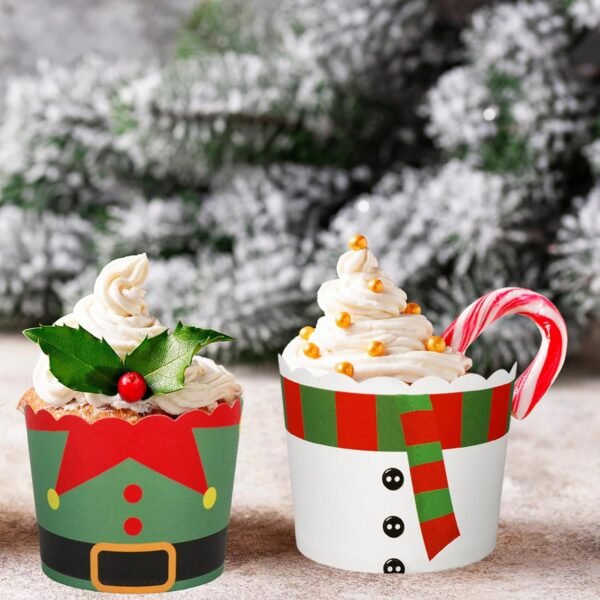 120Pcs Christmas Paper Baking Cups Colorful Xmas Character Cupcake Wrappers Scalloped Edge Cupcake Muffin Cases for Xmas Winter Party Supplies - Image 6