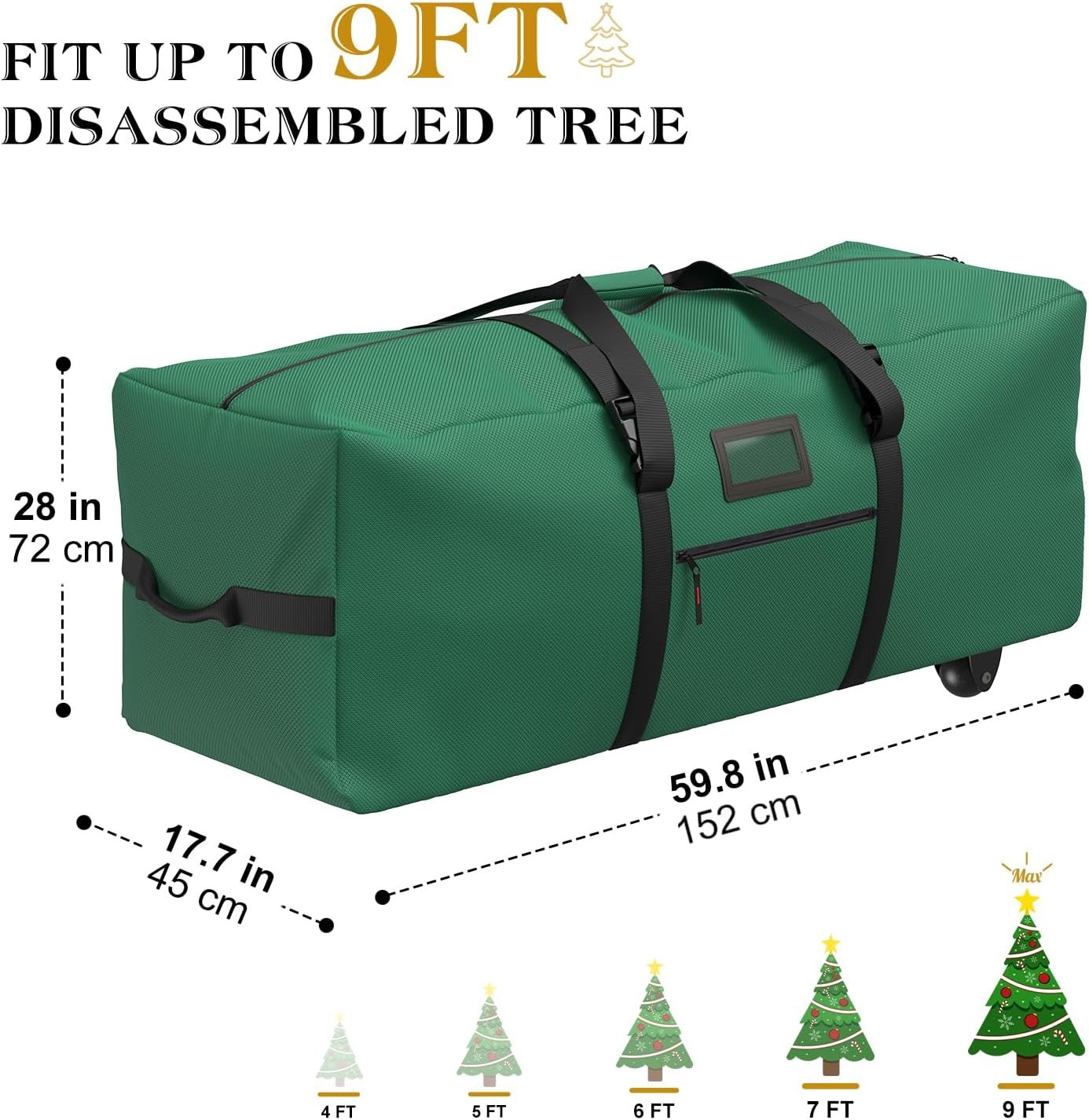 Rolling Christmas Tree Storage Bag 9 Ft Xmas Artificial Disassembled Trees, 600D Waterproof Oxford Fabric, Durable Wheels & Handles, Heavy Duty Storage Container - Image 3