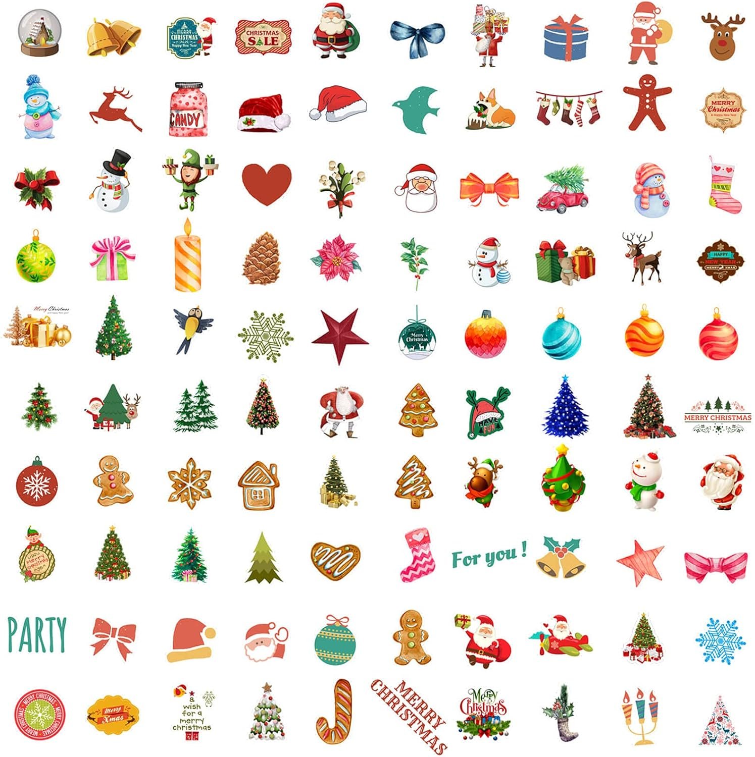 100PCS Christmas Theme Stickers, Non-Repeating Vinyl Waterproof Holiday Stickers, Holiday Gifts for Kids and Teens, Xmas Party Favorite - Image 3