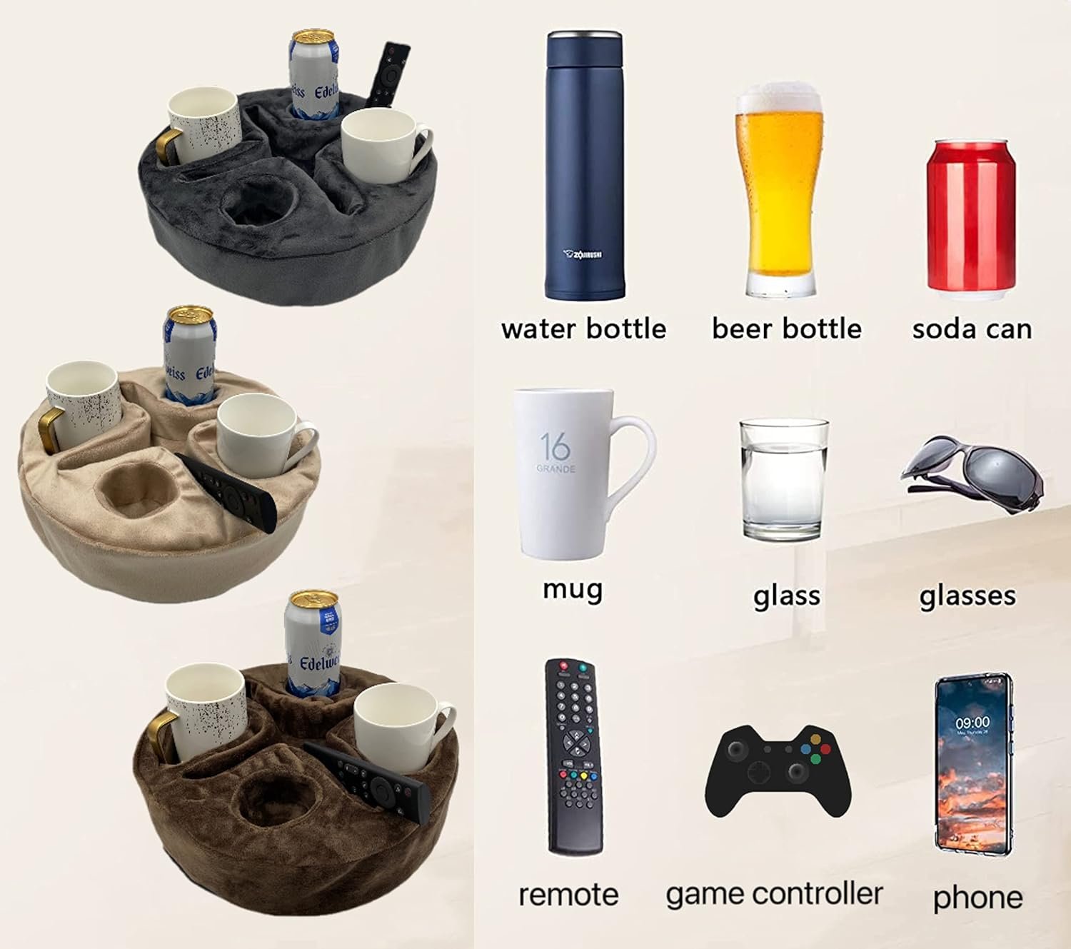 Couch and Bed Cup Holder Pillow, Sofa Organizer Caddy for Drinks, Remotes, Phones, Snacks (Beige) - Image 4