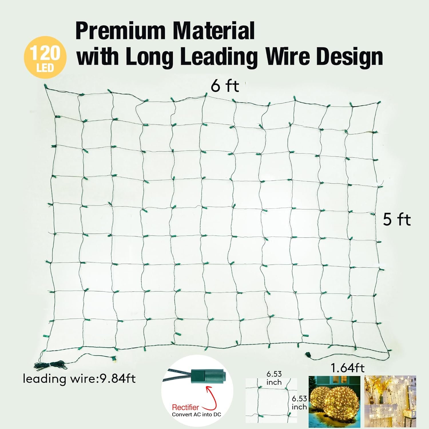 Led Christmas Net Lights Outdoor Christmas Bushes Lights 120Led 6ftx5ft, Connectable Outdoor Indoor Christmas Mesh Net Lighting for Holiday, Garden, Shrubs, Trees, Bushes Decorations(WarmWhite) - Image 8