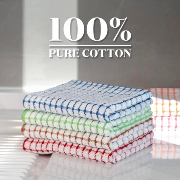 100% Cotton Kitchen Towels and Dishcloths Set, Set of 18 Kitchen Towels Set, 6Pcs 16 x 25 Inches and 12Pcs 12 x 12 Inches, Checkered Designed, Super Soft and Absorbent Kitchen Towels Sets - Image 6