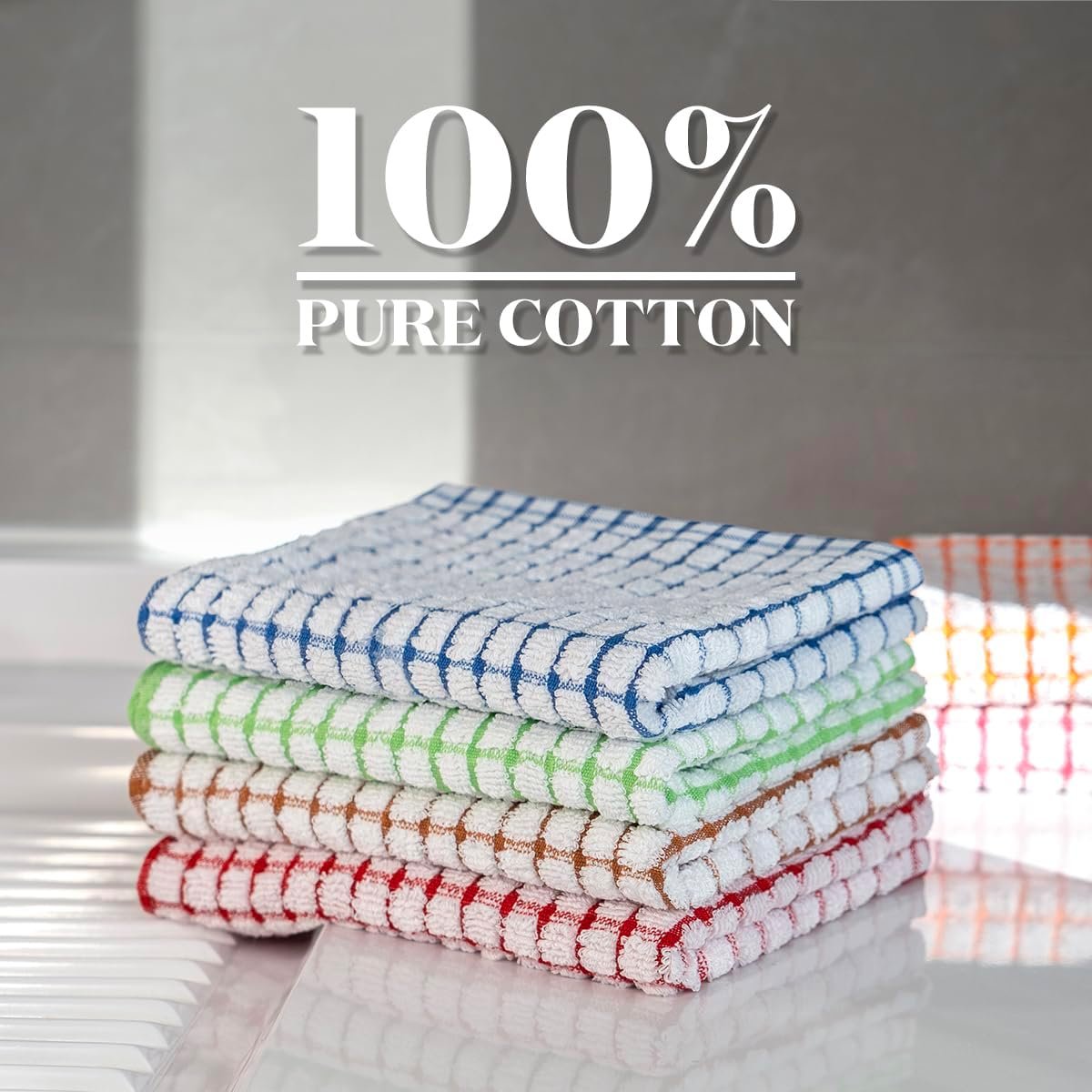 100% Cotton Kitchen Towels and Dishcloths Set, Set of 18 Kitchen Towels Set, 6Pcs 16 x 25 Inches and 12Pcs 12 x 12 Inches, Checkered Designed, Super Soft and Absorbent Kitchen Towels Sets - Image 6