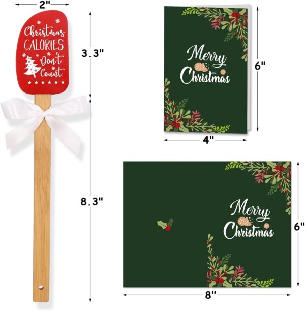 3PCS Christmas Silicone Spatula Set Decor Baking Gifts for Mom Flipping cake Food Grade Heat Resistant Kitchen Utensil Cooking Mixing Festival Wooden Handle and Ribbon Bows with greeting card present - Image 4