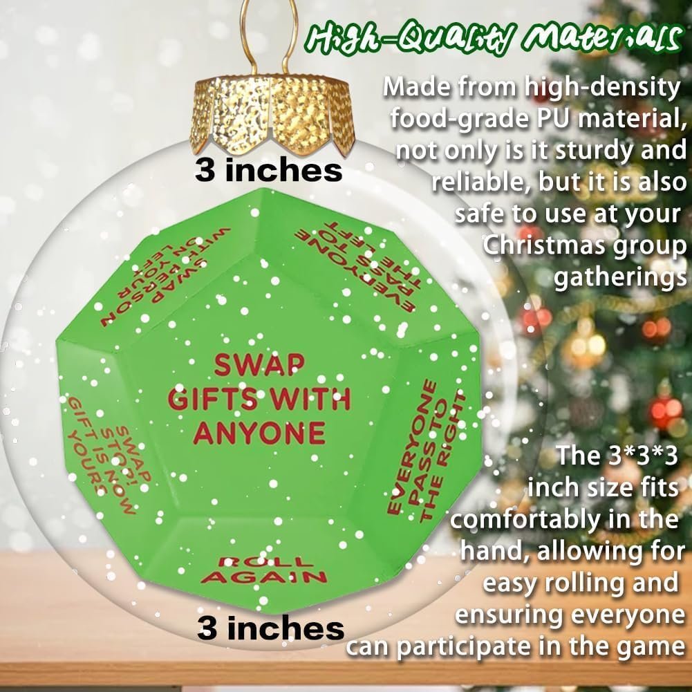 1PCS Santa Swap Gift Exchange Dice,2025 New Christmas Exchange Dice Game,Santa Swap Gift Exchange Oversized Die, 12 Different Sides 3 * 3 * 3in Dice Game for Family Friends Party Decoration Supplies - Image 3