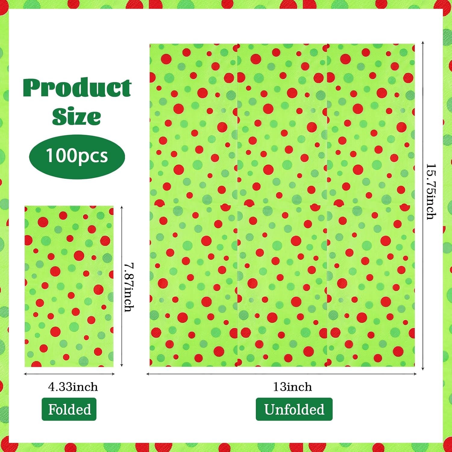 100PCS Christmas Napkins Disposable Green and Red Dots Christmas Paper Napkins Funny Napkins Christmas Disposable Hand Towels for Bathroom Home Kitchen Holiday Christmas Party Decorations - Image 4