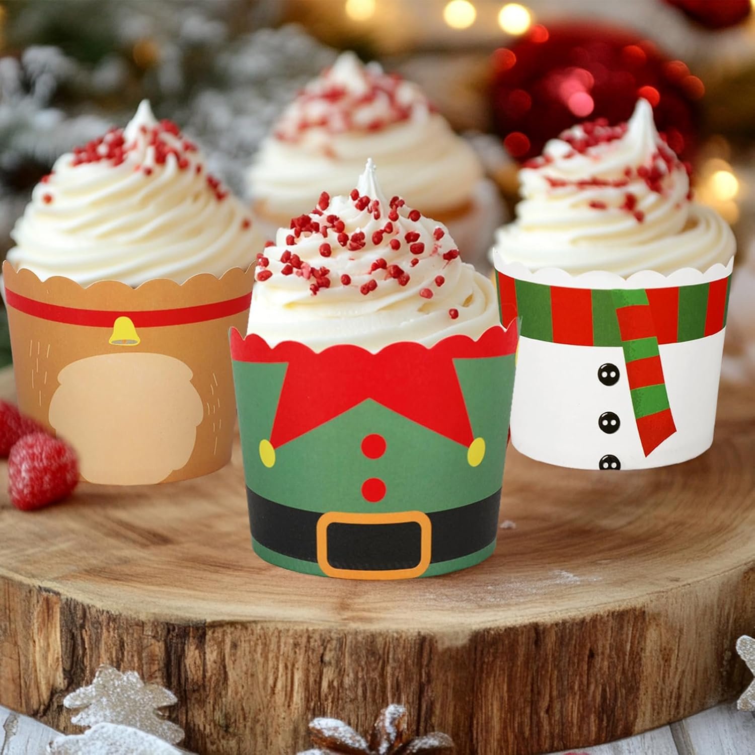 120Pcs Christmas Paper Baking Cups Colorful Xmas Character Cupcake Wrappers Scalloped Edge Cupcake Muffin Cases for Xmas Winter Party Supplies - Image 7
