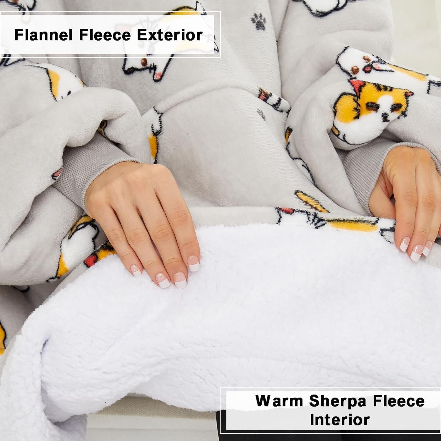 THREE POODLE Wearable Blanket Hoodie for Women, Oversized Sherpa Sweatshirt Blanket for Adults Men, Warm Cozy Cat Hooded Blanket, Gifts for Mom Girlfriend Sister - Image 4