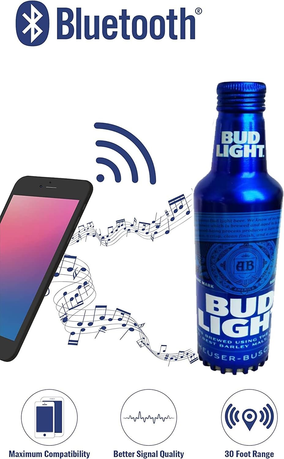 Bud Light Aluminum Bottle Designed Bluetooth Speaker with a Rechargeable Battery and up to 6 Hours of Playtime - Image 2