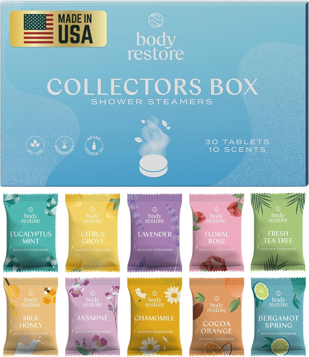Body Restore Shower Steamers Aromatherapy 30 Pack - Christmas Gifts For Women, Stocking Stuffers, Birthday Gifts For Mom, White Elephant Gift, Travel Essentials, Self Care - Collector's Box - Image 2