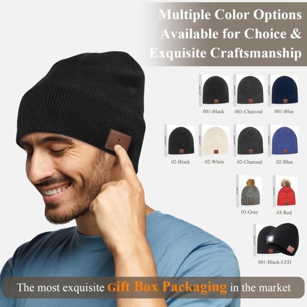 Bluetooth Beanie, Double-Layer Wool Lining Bluetooth Hat Beanie for Men/Women/Teens/Family, 20hrs Playing, Gift Packaging for Christmas Stocking Stuffers Thanksgiving (001-Black) - Image 4