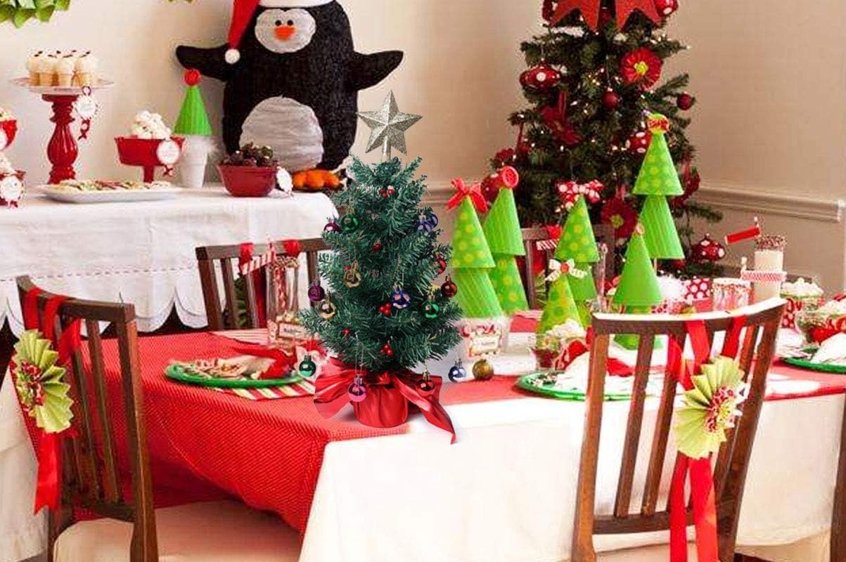 24 Inch Tabletop Christmas Tree, Artificial Mini Xmas Pine Tree with LED String Lights and Ornaments,Christmas Decoration Tree Decor - Image 7