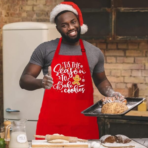 Funny Christmas Baking Apron for Women Men Adjustable Kitchen Cooking Aprons with 2 Pockets - Cute Christmas Aprons Gift for Bakers Mom Wife Husband Sister - Tis The Season to Bake Cookies - Image 8