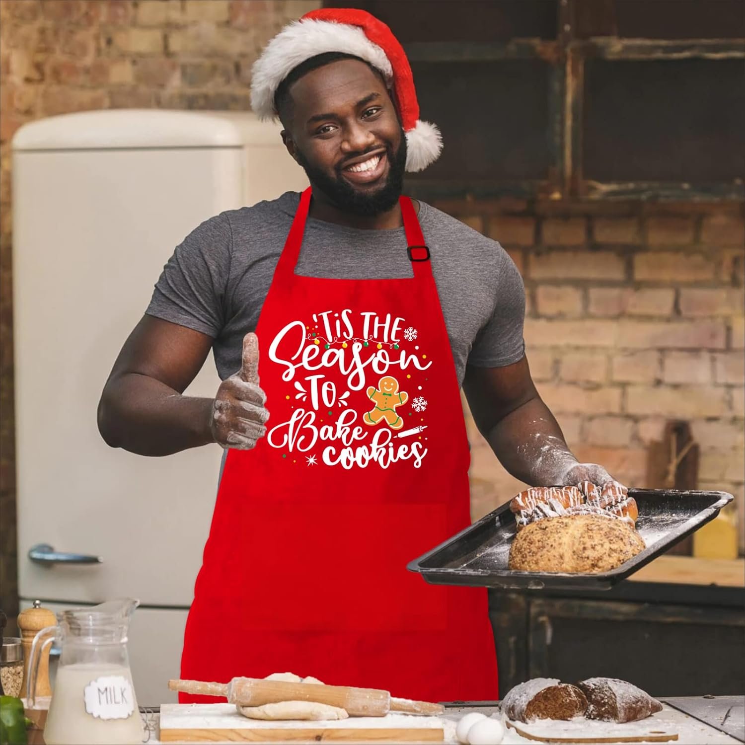 Funny Christmas Baking Apron for Women Men Adjustable Kitchen Cooking Aprons with 2 Pockets - Cute Christmas Aprons Gift for Bakers Mom Wife Husband Sister - Tis The Season to Bake Cookies - Image 8