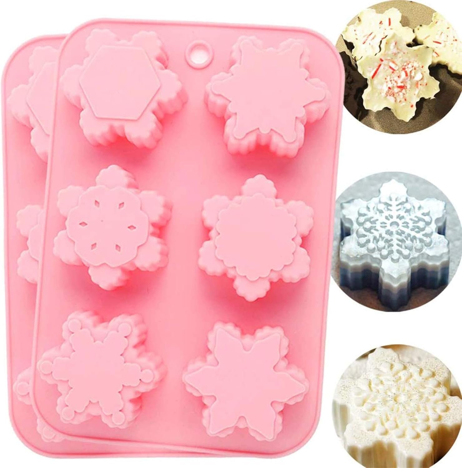 CHICHIC 2 Pack Silicone Soap Molds Snowflakes Handmade Soaps Baking Mold Cake Pan, Biscuit Mold, Chocolate Mold, Ice Cube Tray for Homemade Craft Cake Mold Pudding Mold Jello Mold DIY, 6 Cavity - Image 2