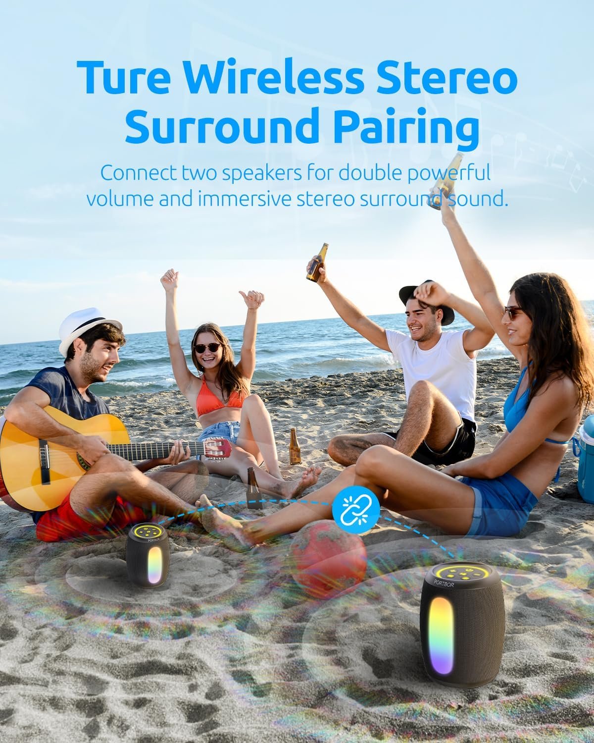 Bluetooth Speaker Portable Wireless,Powerful Sound with Lights/FM Radio, IPX5 Waterproof,TWS Pairing,for Outdoor Camping Beach Home,Him Her Ideal Gift - Image 6
