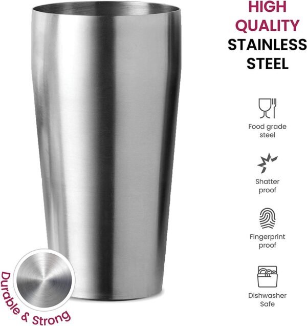 Expert Cocktail Shaker Home Bar Set - 14 Piece Stainless Steel Bar Tools Kit with Shaking Tins, Flat Bottle Opener, Double Bar Jigger, Hawthorne Strainer, Shot Glasses, Bar Spoon, and 6 Pour Spouts. - Image 5