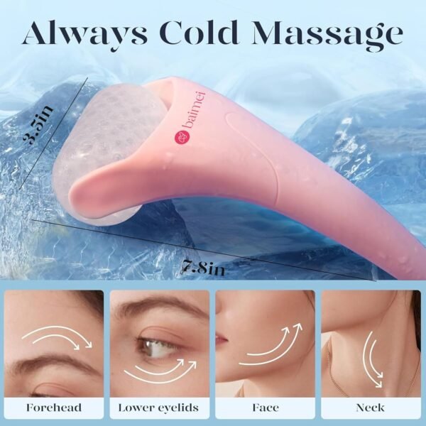 BAIMEI IcyMe Ice Roller for Face Women and Gua Sha Facial Tool Set, Ice Face Roller Reduces Puffiness, Relieves Migraines, Skin Care Tools, Self Care Gift for Women - Pink - Image 4