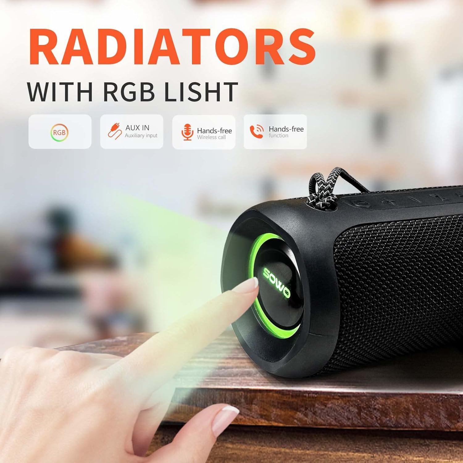 Portable Speaker, Wireless Bluetooth Speaker, IPX7 Waterproof, 25W Loud Stereo Sound, Bassboom Technology, TWS Pairing, Built-in Mic, 16H Playtime with Lights for Home Outdoor - Black - Image 8