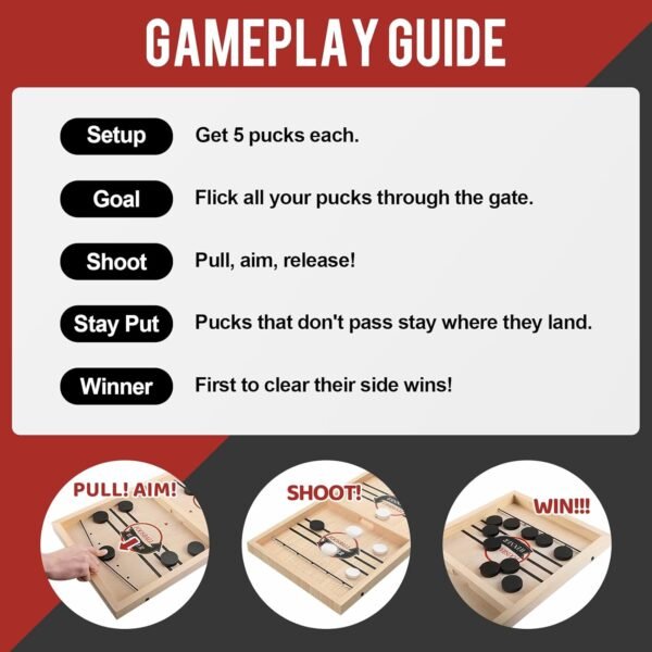 Extra Large Wooden Fast Sling Puck Game – Super Sling Hockey Table for Family Game Night & Parties | Foosball Winner String Puck Game with 20 Pucks & Storage Bag | Premium Wood Construction - Image 4