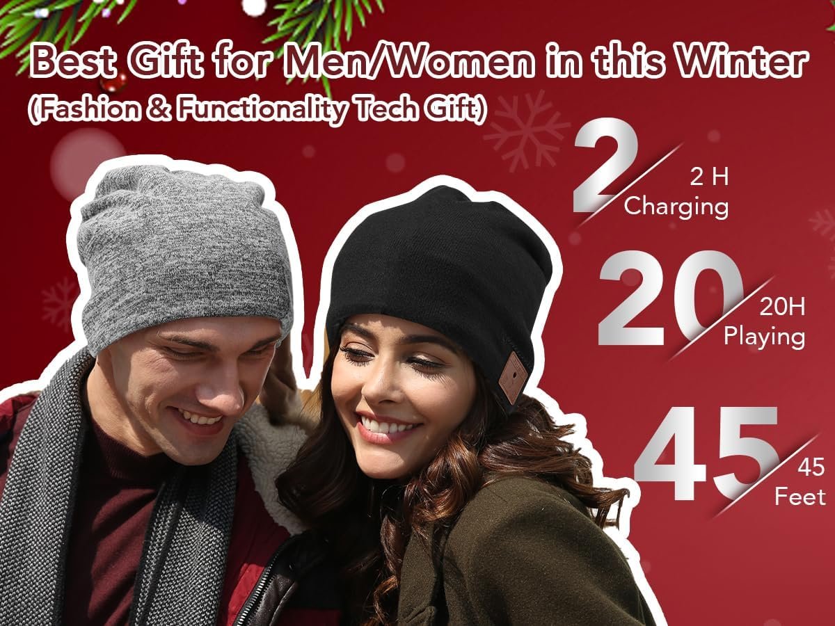 2 Pack (1 Bluetooth Beanie + 1 Beanie) Double-Layer Wool Lining Bluetooth Beanie Hat, Unique Tech Gifts for Men/Women/Teens/Family Christmas Thanksgiving - Image 8