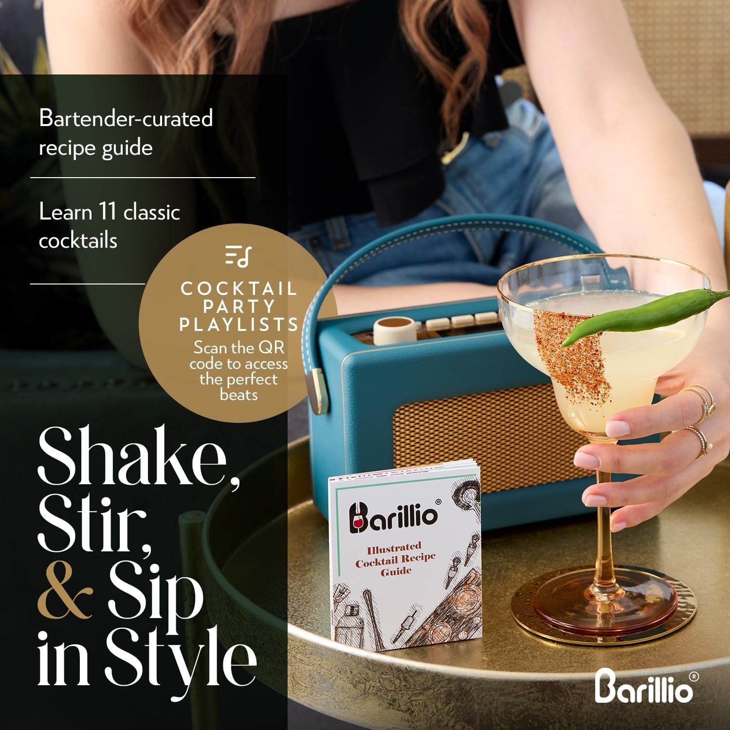 Barillio Boston Shaker Set - Stainless-Steel, Weighted, Martini Cocktail Shaker Set w/Strainer & Mixer - Mixology Bartender Kit - Bar Set for The Home - 9-pc Drink Shaker Set - Bar Tools - Silver - Image 7