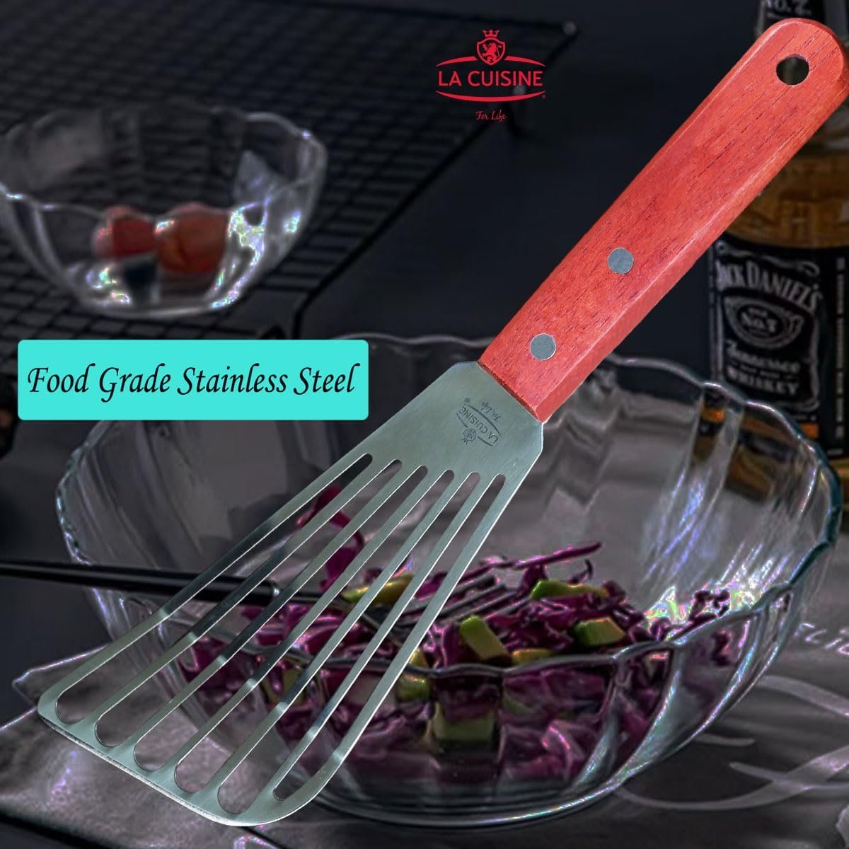 La Cuisine Fish Slotted Spatula Turner with Beveled Edged Stainless Steel, For Flipping Fish Egg Pancake Patties Fries. Blade 6.5", Size 11" - Image 4