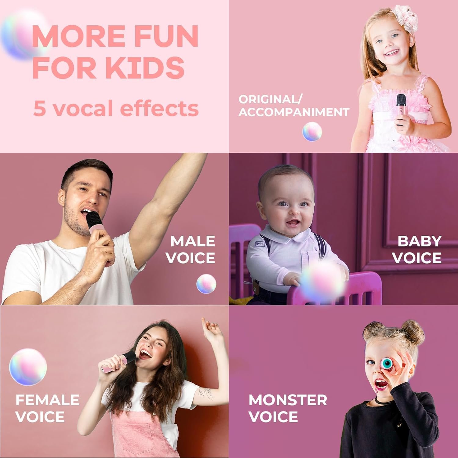 YLL Mini Karaoke Machine for Kids Adults, Portable Bluetooth Speaker with 2 Wireless Microphones, Christmas Birthday Gifts Toys for Girls Ages 4, 5, 6,7, 8,9,10,11,12+ Years Old Toddler (Lightpink) - Image 7