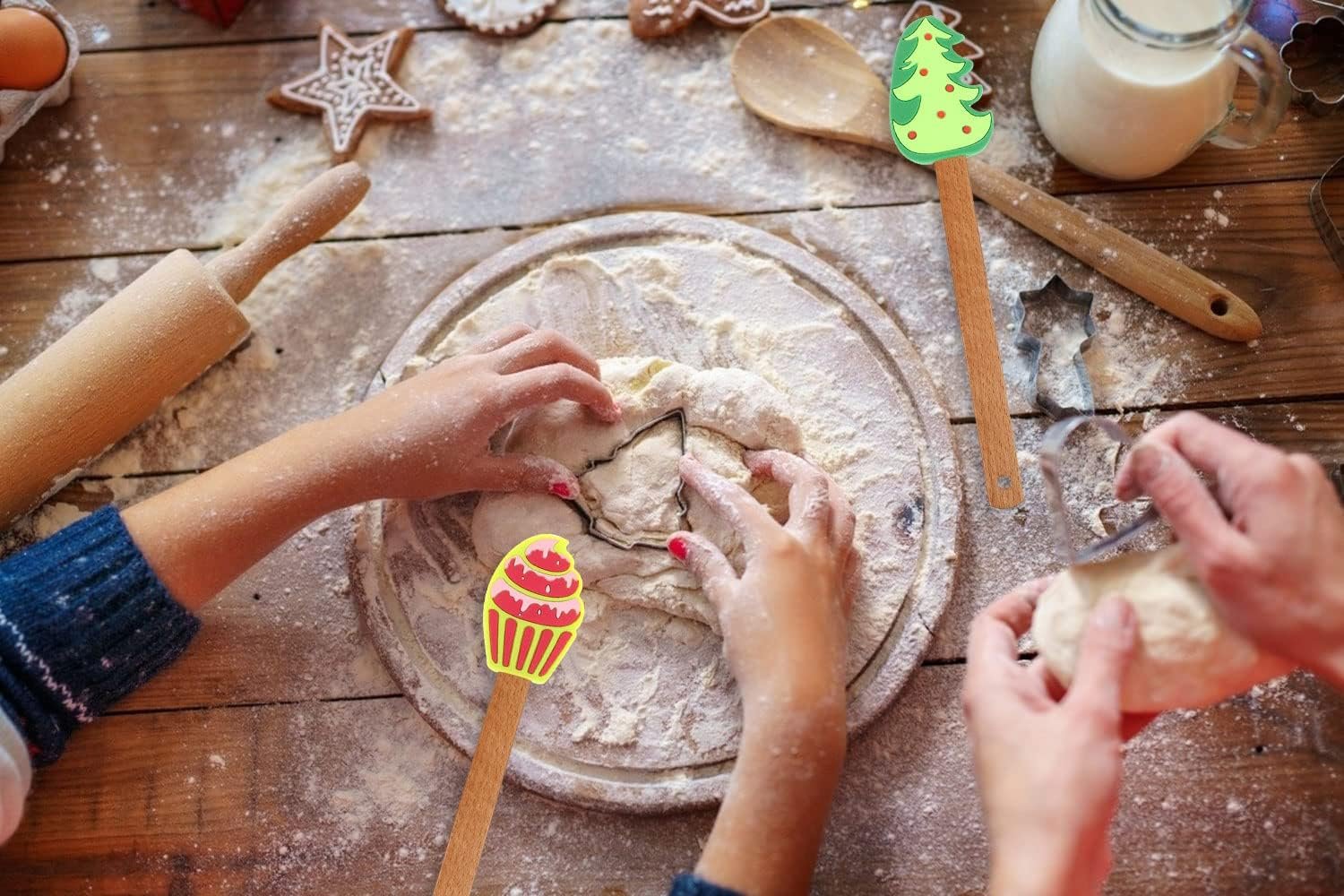 8 Pieces Christmas Silicone Spatula, Santa Claus Snowmen Christmas Tree Pattern Pancake Spatula with Wooden Handle for Kitchen Mixing Stir Butter Cream Cooking Baking - Image 7