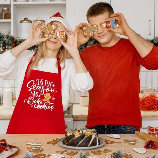 Funny Christmas Baking Apron for Women Men Adjustable Kitchen Cooking Aprons with 2 Pockets - Cute Christmas Aprons Gift for Bakers Mom Wife Husband Sister - Tis The Season to Bake Cookies - Image 6