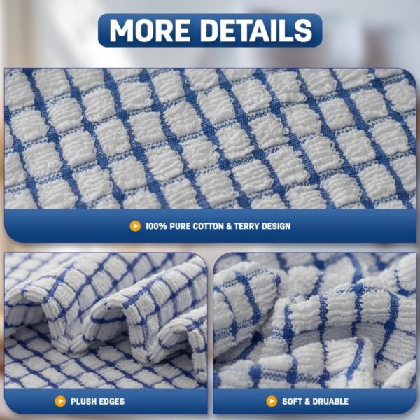 100% Cotton Kitchen Towels and Dishcloths Set, Set of 18 Kitchen Towels Set, 6Pcs 16 x 25 Inches and 12Pcs 12 x 12 Inches, Checkered Designed, Super Soft and Absorbent Kitchen Towels Sets - Image 9