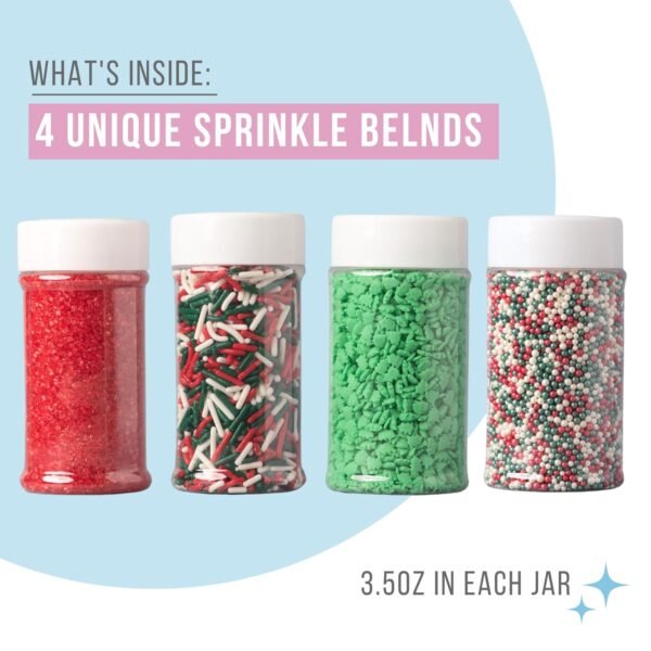 Sweets Indeed, Christmas Sprinkles, 4 Pack, Holiday Edible Sprinkle Mix, Perfect for Cake Decorations, Baking, Ice Cream, Cookies, Cupcake Topper (Christmas) - Image 3